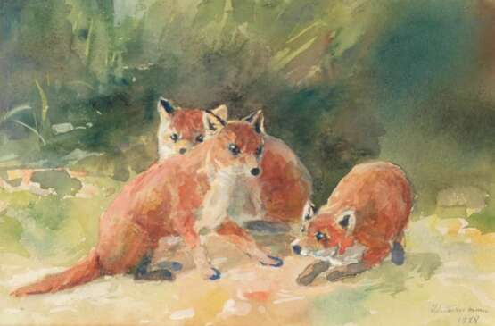 Tableau Trois renards Wash and watercolor on paper Early 20th century - Foto 3