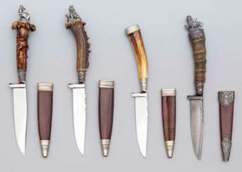 Konvolut von vier jagdlichen Messern - Jagdnicker mit Scheide