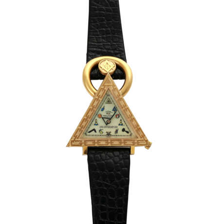 Freimaurer-Uhr in Dreieckform, ca. 1960er Jahre. Boden Stahl/goldplattiert. - Foto 1