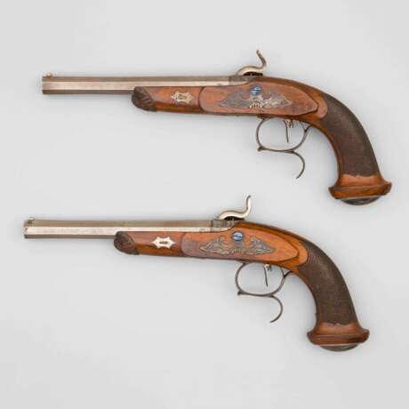Ein Paar Perkussions-Pistolen von Jourjon im Kasten, Rennes/Frankreich um 1840 - Foto 7