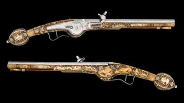Radschloss-Pistole mit verbeintem Schaft, wohl deutsch Anfang 17.Jahrhundert