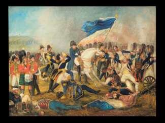 Ölgemälde der Schlacht bei Waterloo mit Napoleon zu Pferd 1815