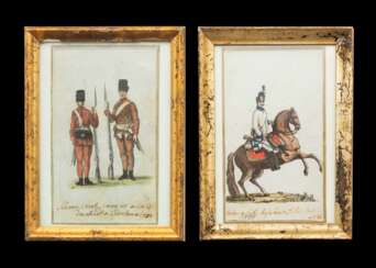 Zwei kolorierte Soldatendarstellungen aus dem Schema Kriegsvölker Wien 1787
