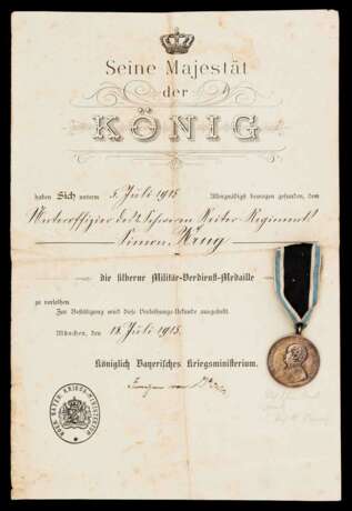 Bayern, Urkunden- und Auszeichnungsgruppe des Simon Krug im 2.Schweren Reiter-Regiment Landshut mit der Silbernen Tapferkeitsmedaille - photo 2
