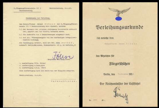 Urkundengruppe des Flugzeugführers Ofw. Hübner bei der Luftflotte 4 mit Autografen von Richthofen, Berger und Stumpff - Foto 3