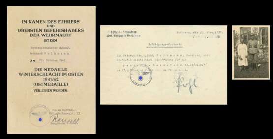 Urkundengruppe des Wachtmeisters Volkmann mit Autograf SS-General Prützmann - Foto 2