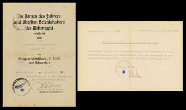 Urkundengruppe Luftwaffen-Oberhelferin im I. Fallschirmkorps mit Autograf Ritterkreuzträger Schlemm