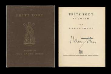 Autograf Hanns Johst in seinem Buch Fritz Todt Requiem aus dem Jahr 1943