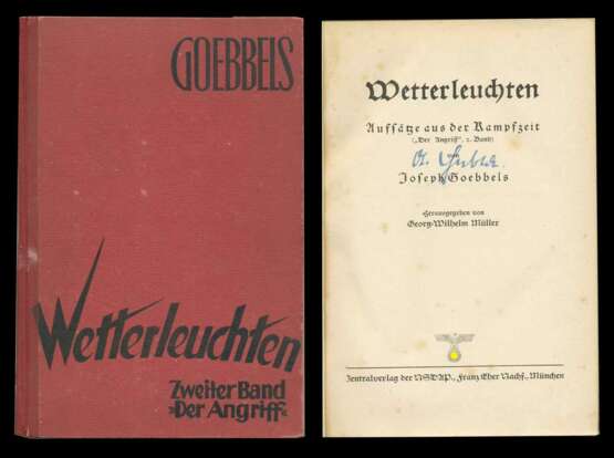 Autograf Joseph Goebbels in seinem Buch Wetterleuchten aus dem Jahr 1943 - фото 1