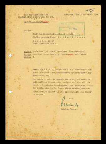 Offizielles Schreiben Befehlshaber der SiPol/SD in Ungarn mit Autograf Dr. Geschke - Foto 1