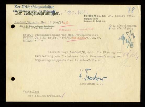 Schriftstück Geheime Kommandosache Heeresgruppe B mit dem Autograf Henning von Tresckow - Widerstand - photo 1
