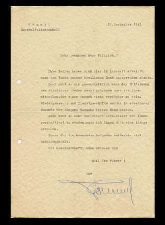 Schriftstück mit Autograf Generalfeldmarschall Erwin ROMMEL - Kriegszeichner Wolf Willrich - фото 1