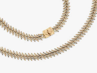 Klassische Flachpanzer Halskette üppig verziert mit Diamanten im Achtkant