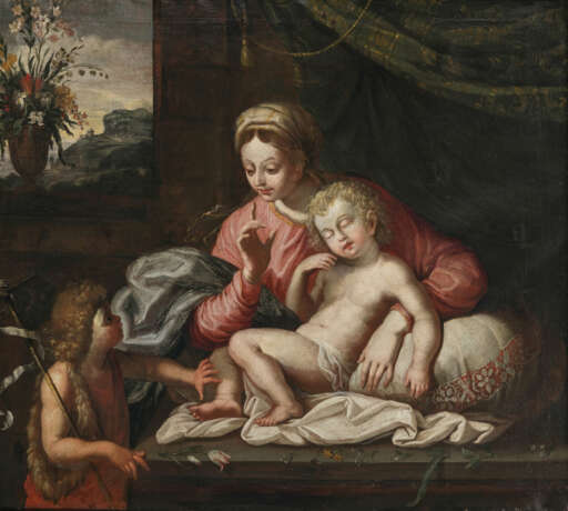 Unbekannt 17. Jh. Maria mit dem Kind und dem Johannesknaben - Foto 1