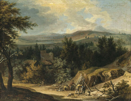 Flämisch 17. Jh. Südliche Landschaft mit Brunnenbauern - Foto 1