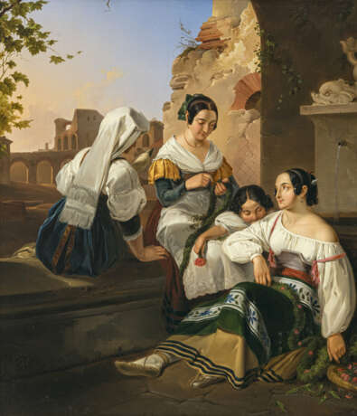 Johann Georg Christian Perlberg. Italienische Mädchen beim Binden von Blumengirlanden - фото 1