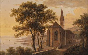 Schweiz 19. Jh. Die Kirche Saint-Vincent in Montreux am Genfer See
