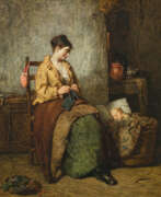 Joseph Moseley Barber. Joseph Moseley Barber. Strickende Mutter mit ihrem kleinen Kind