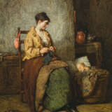 Joseph Moseley Barber. Strickende Mutter mit ihrem kleinen Kind - photo 1