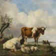 Hendrikus van de Sande Bakhuyzen. Junge Hirtin mit ihrem Kind und Vieh am Wasser - Auktionsarchiv