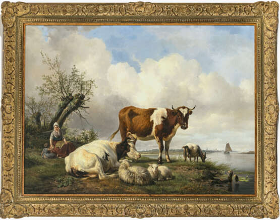 Hendrikus van de Sande Bakhuyzen. Junge Hirtin mit ihrem Kind und Vieh am Wasser - photo 2