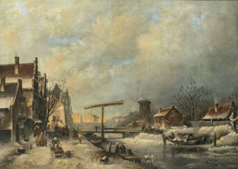 Cornelis Petrus t Hoen. Winterliche Flusslandschaft mit Figurenstaffage