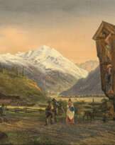Emil Ludwig Löhr. Gebirgslandschaft mit Marterl und Figurenstaffage