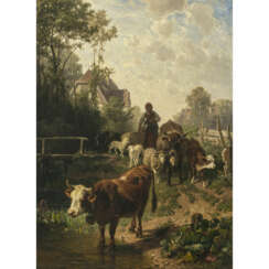 Johann Friedrich Voltz. Hirtin mit Kühen und Schafen