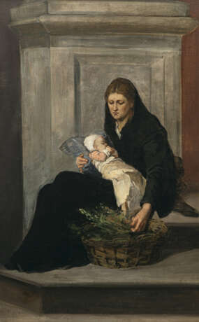 Gabriel von Max, Art des. Junge Mutter mit Kind - Foto 1