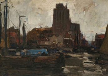 Hans von Bartels. Der Hafen von Dordrecht mit der Grote Kerk