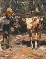 Max Bergmann. Hütejunge mit drei Jungrindern