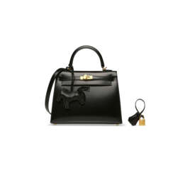 A SET OF TWO: A BLACK CALF BOX LEATHER SELLIER KELLY 25 WITH GOLD HARDWARE &amp; A ROD&#201;O CHARM PM