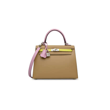 A LIMITED EDITION CHAI, LIME & MAUVE SYLVESTRE EPSOM LEATHER TRICOLOR SELLIER KELLY 25 WITH PALLADIUM HARDWARE - photo 1