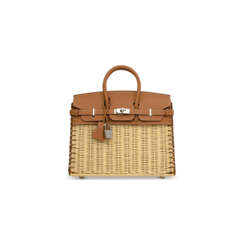 A LIMITED EDITION GOLD SWIFT LEATHER &amp; OSIER PICNIC BIRKIN 25 WITH PALLADIUM HARDWARE