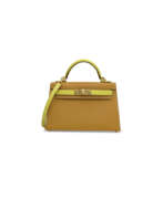 Handtasche. A CUSTOM GOLD &amp; LIME CH&#200;VRE LEATHER MINI KELLY 20 II WITH GOLD HARDWARE