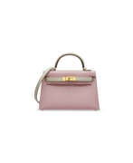 Handbag. A CUSTOM ROSE SAKURA &amp; NATA CH&#200;VRE LEATHER MINI KELLY 20 II WITH GOLD HARDWARE