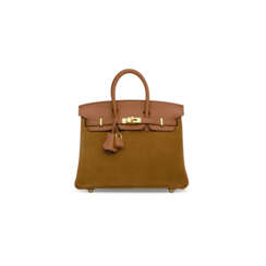 A LIMITED EDITION CHAMOIS VEAU GRIZZLY LEATHER &amp; GOLD SWIFT LEATHER BIRKIN 25 WITH GOLD HARDWARE