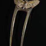 Jugendstil Haarkamm "Motte", partiell bemaltes Horn, wohl Frankreich um 1900, 5,5g, 11,3x5,7cm - фото 1