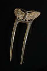 Jugendstil Haarkamm "Motte", partiell bemaltes Horn, wohl Frankreich um 1900, 5,5g, 11,3x5,7cm