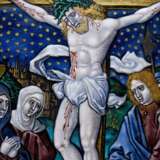 Limoges Plakette „Christus am Kreuz“, Werkstatt Pierre Reymond (1513-1584) nach A. Dürer "Kleine Passion", Emaille/Kupfer, Limoges 16.Jh., 12,5x9,7cm (in Samt Rahmung 19x19cm), feiner Riss, seit 1985 Slg. Walter Vonficht/Allgäu - Foto 3