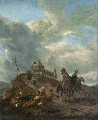 Fuhrwerk und Reiter auf einem Berggipfel - Foto 1