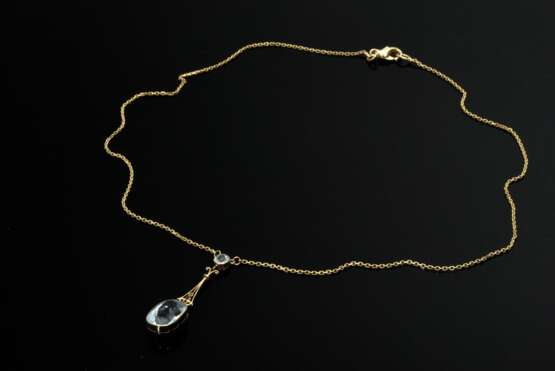 Zartes Gelbgold 585 Collier aus Aquamarin Jugendstilanhänger (2 kleine Perlen fehlen) an moderner Kette, 5,2g, L. 45,5cm - фото 3