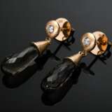 Paar Roségold 750 Ohrhänger mit facettierten Rauchquarz Pampeln und kleinen Brillanten (zus. ca. 0.14ct/VS/W), 5,3g, L. 2,9cm - Foto 1