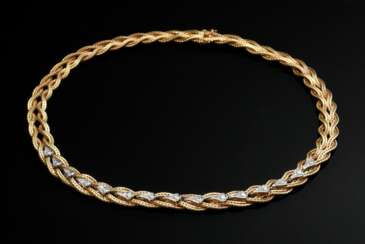 Geflochtenes Rosé- und Weißgold 750 Collier mit Brillanten (zus. ca. 0.90ct/VSI/TW), 41,8g, L. 41,4g