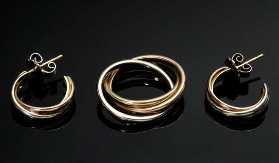 3 Teile Tricolor Gold 585 Schmuck: 1 Ring (4,5g, Gr. 47) und 1 Paar Ohrstecker (4,1g, Ø 1,4cm) - photo 3