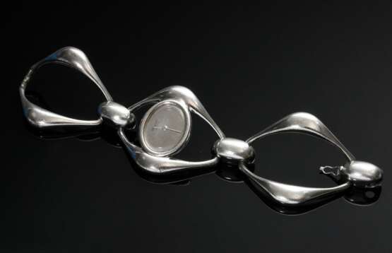 Chopard Silber 925 Damen Armbanduhr in Brutalismus Façon, Handaufzug, um 1970, 86,45g, L. 17,5cm, gangbar, Glas stark zerkratzt (keine Garantie auf Werk und Funktionalität) - photo 2