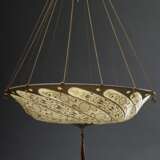 Fortuny "Scrudo Saraceno" Deckenlampe, Seide Gold bedruckt, aufgehängt an 14 Kordeln, Venedig 20.Jh., Ø 77,5cm, H. ca. 120cm, (variabel) - Foto 1