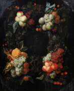 Joris van Son. Son, Joris van (1623-1667) „Fruchtgirlande um Reliefbüste“ 1659, Öl/Leinwand doubliert, ehemals oval gerahmt, u.l. sign./dat., Prunkrahmen (kleine Defekte), 72x56,5cm (m.R. 94x76cm), kleine Defekte der Maloberfläche, rest.