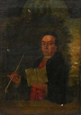 Unbekannter Künstler d. 18.Jh. "Portrait des Hamburger Notars Helbing" 1777, Öl/Leinwand, verso dat./bez., 36,7x26,5cm (m.R. 46,5x35,8cm), diverse Defekte, verschmutzt/gedunkelt - photo 1
