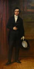 Glaize, Auguste Barthélémy (1807-1893) "Ganzfiguriges Portrait eines jungen Mannes mit Brille" 1842, Öl/Leinwand doubliert, m.r. sign./dat., ca. 212x104 (m.R. ca. 226x118cm), rest.
